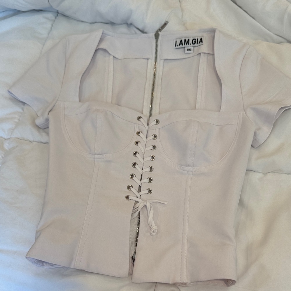 I.AM.GIA White Lace-Up Bodysuit